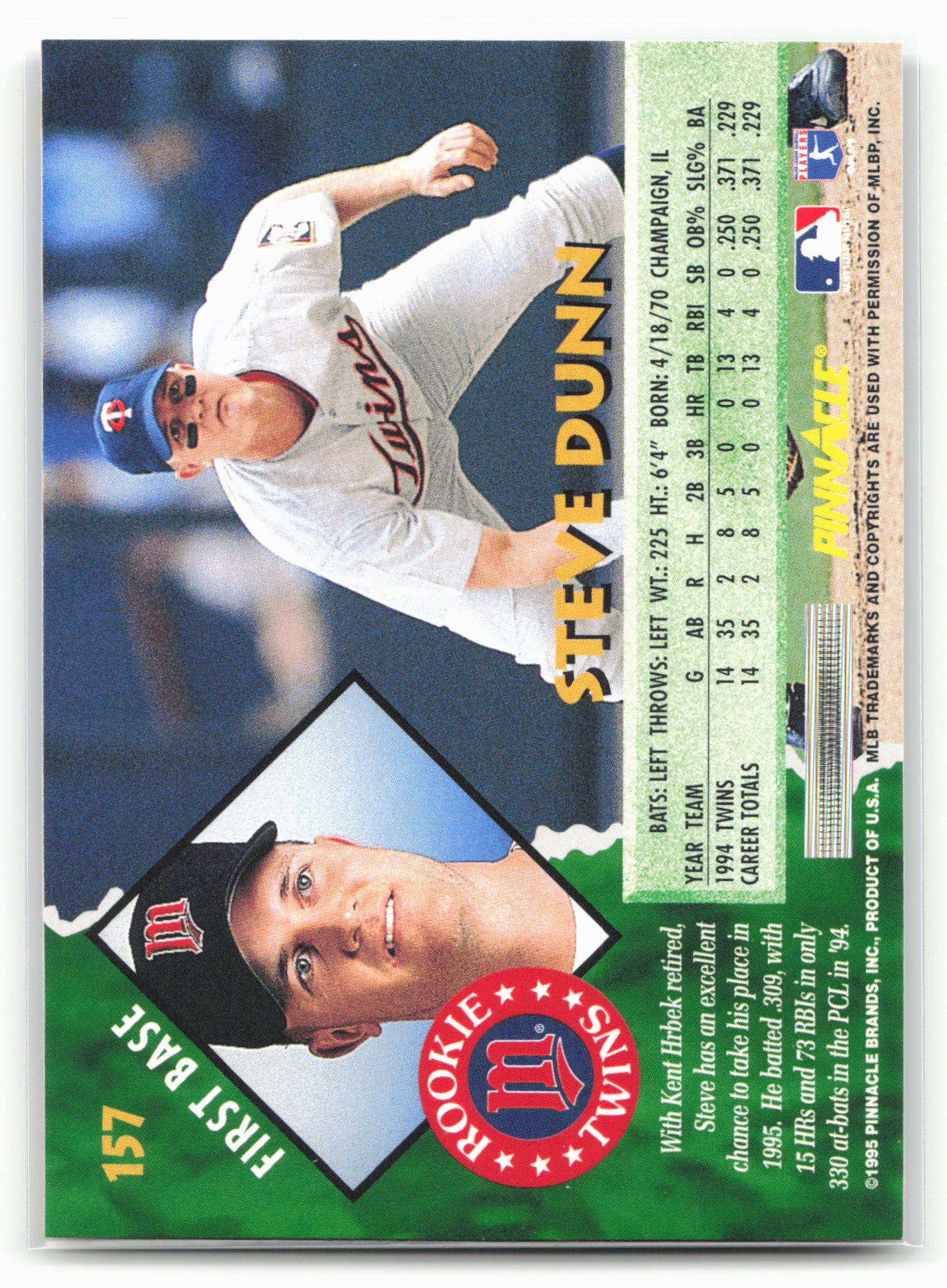 1995 Pinnacle #157 Steve Dunn