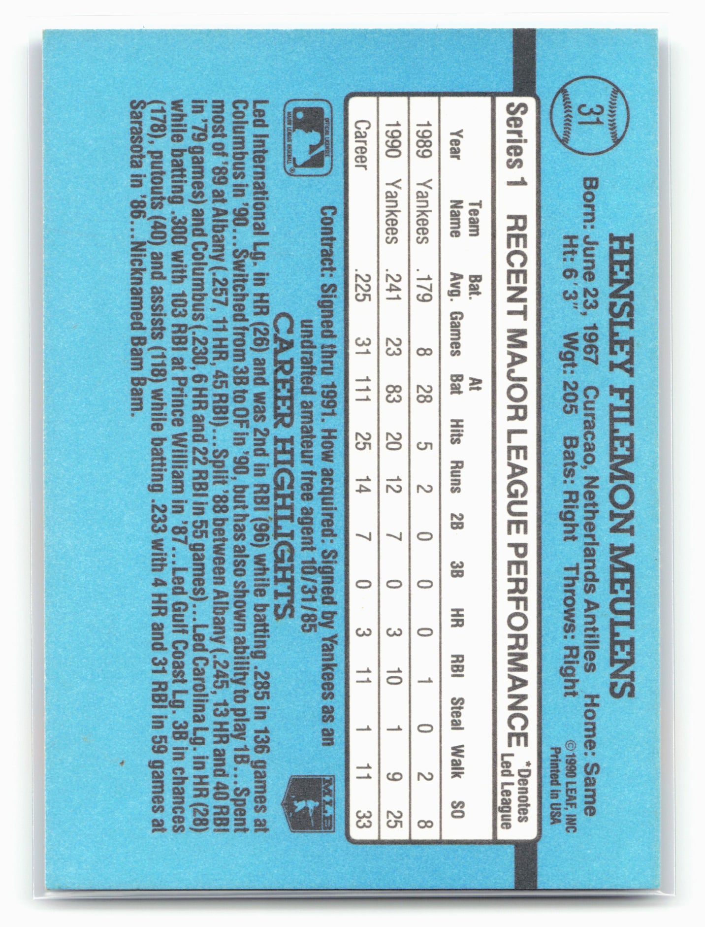 1991 Donruss #31 Hensley Meulens