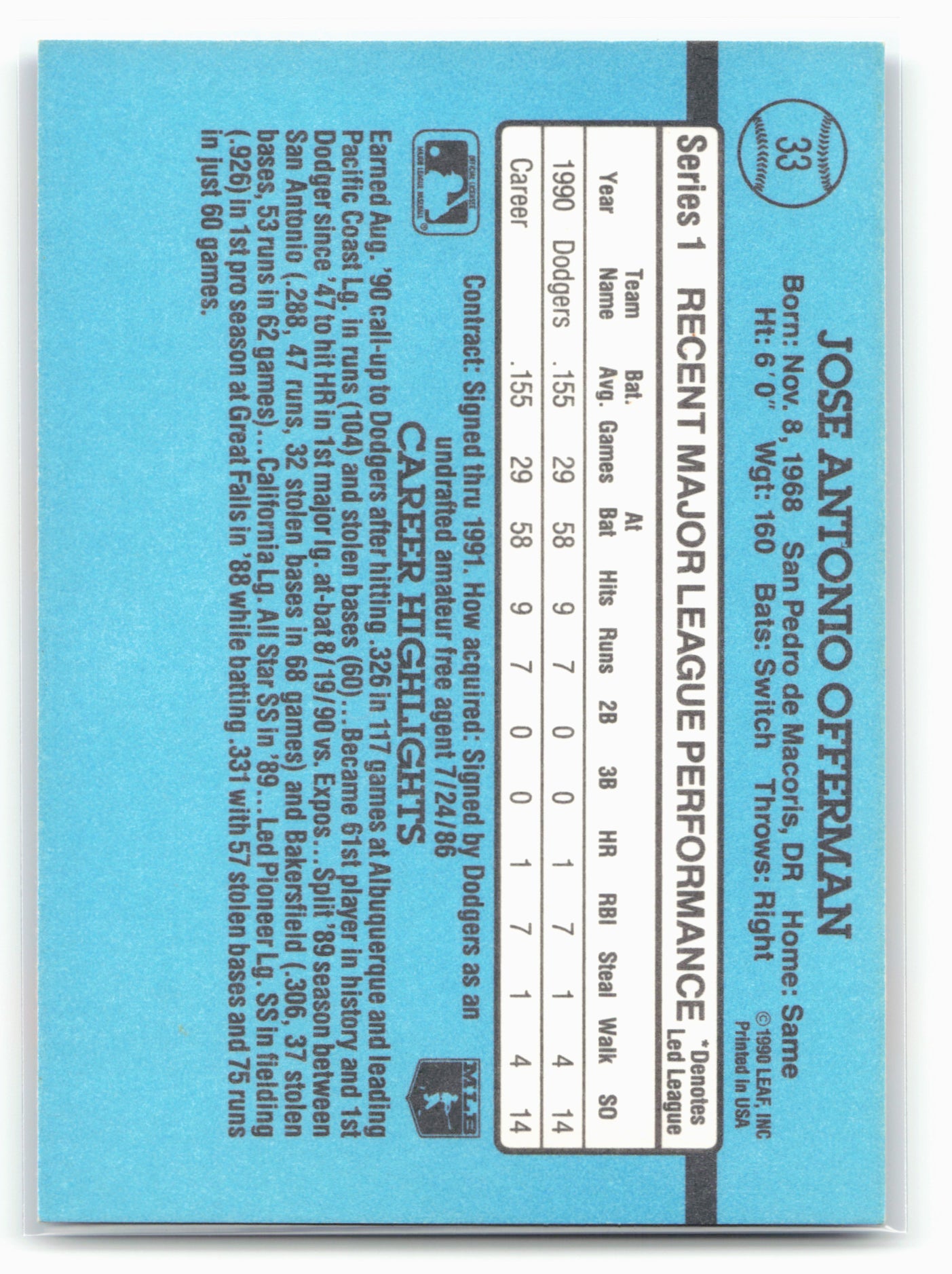 1991 Donruss #33 Jose Offerman