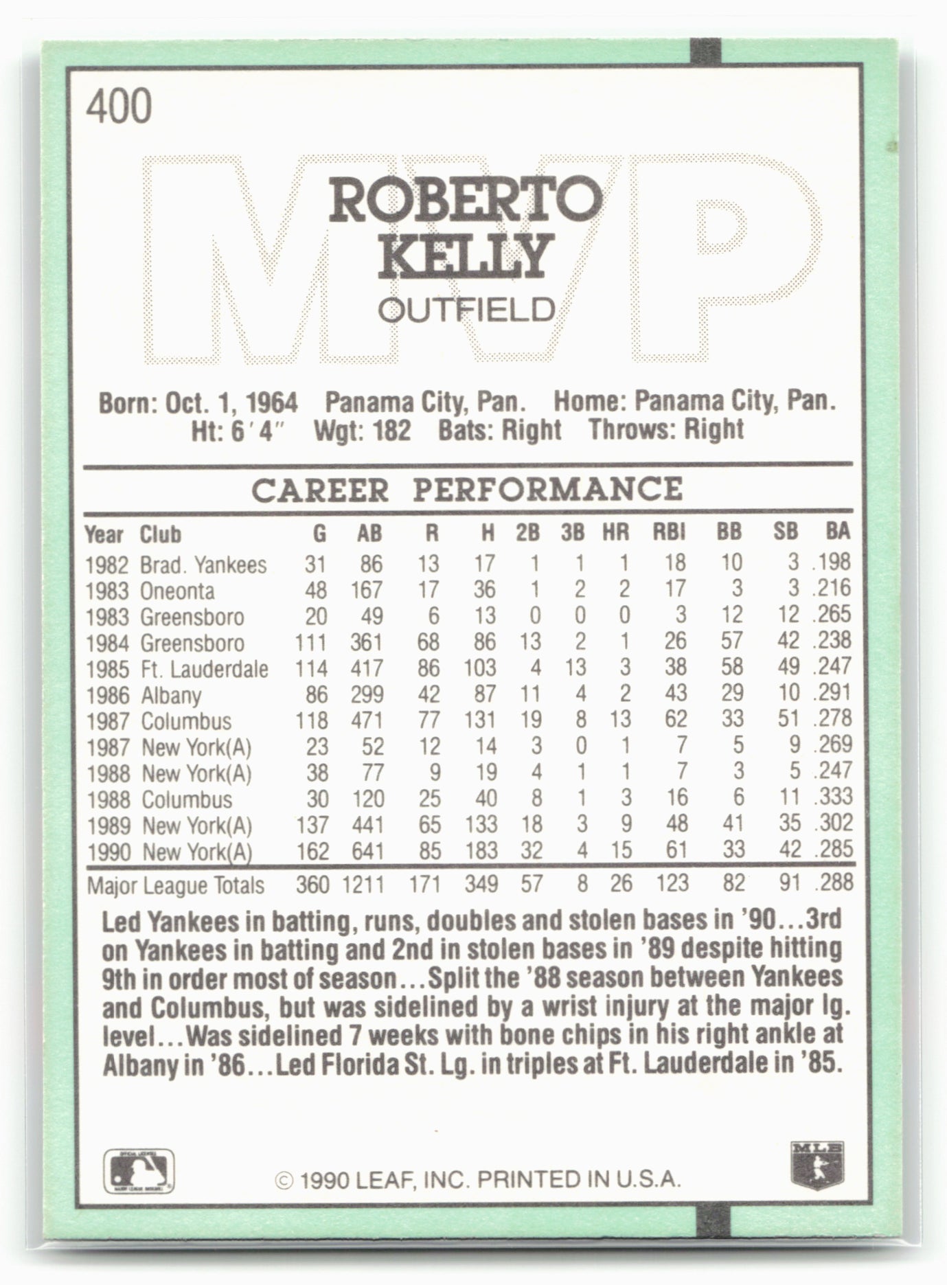1991 Donruss #400b Roberto Kelly