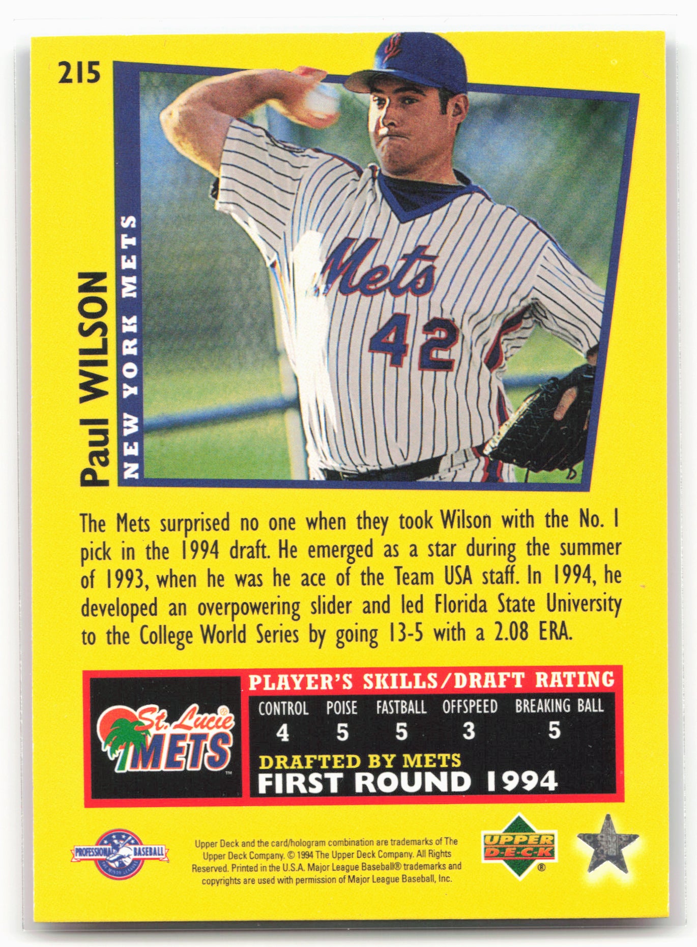 1995 Upper Deck Minor League #215 Paul Wilson