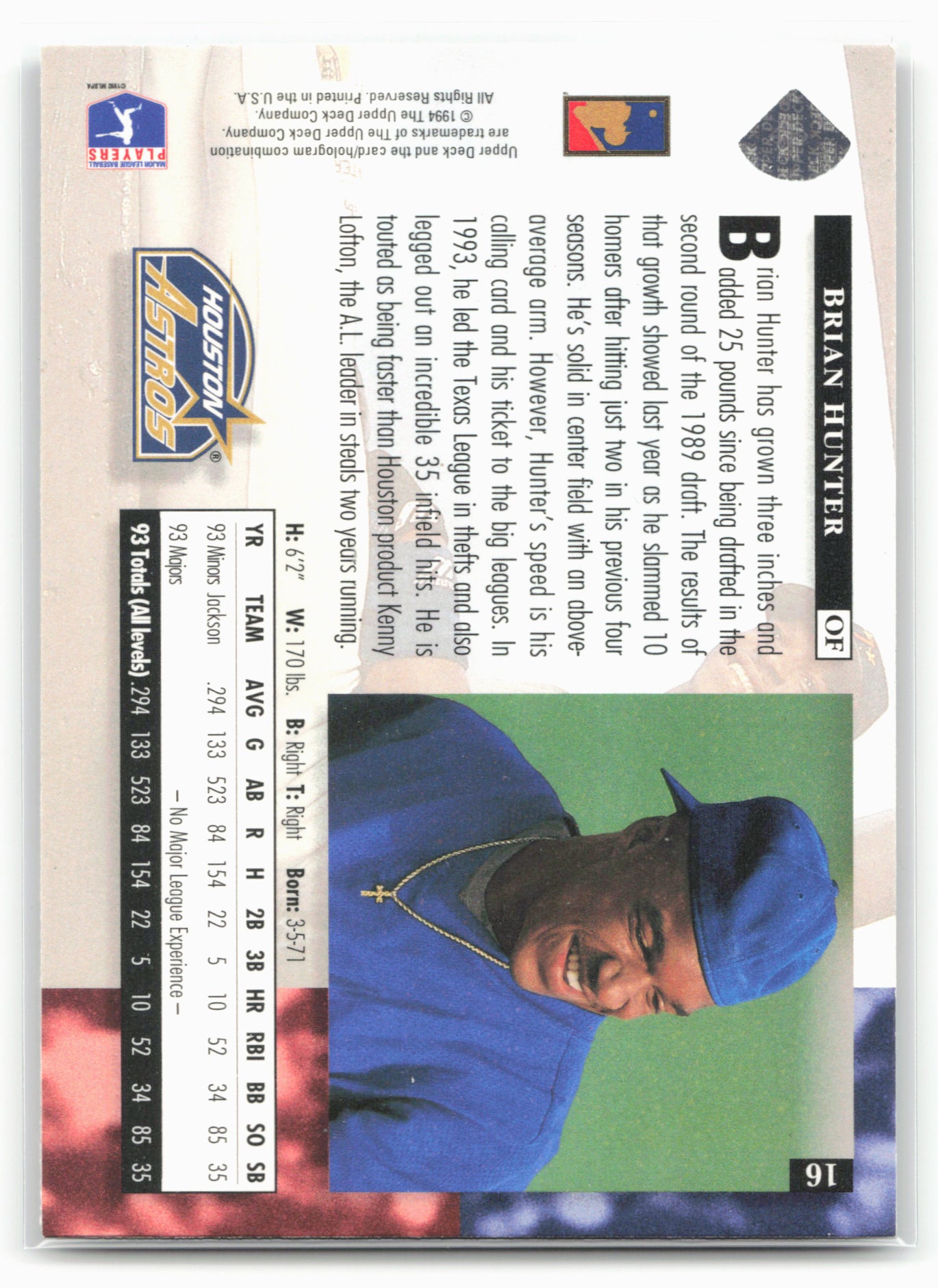 1994 Upper Deck #16 Brian Hunter