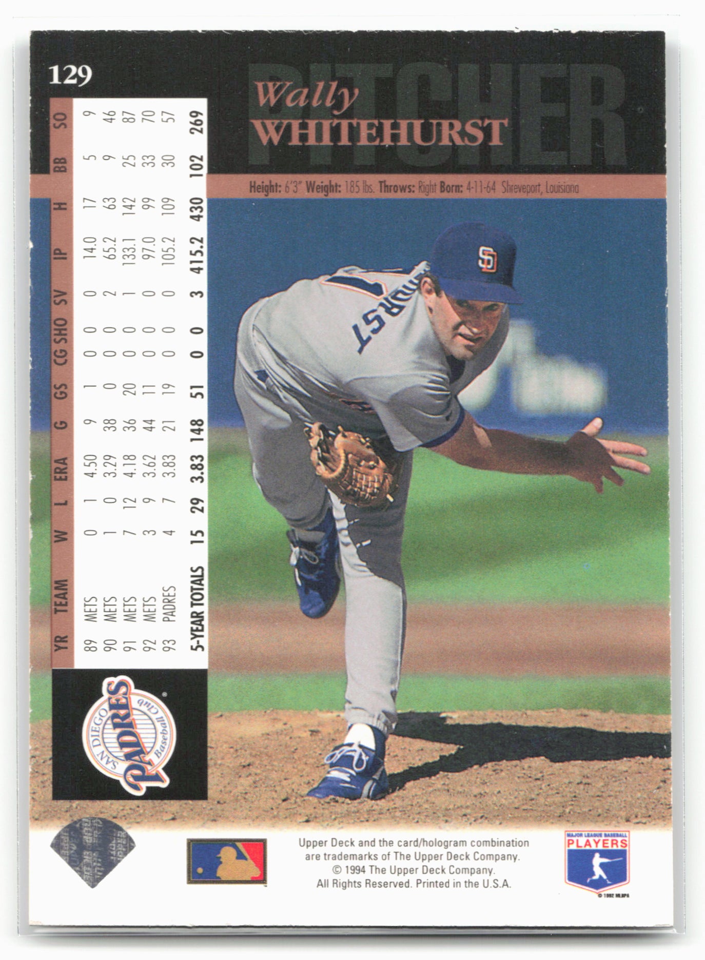1994 Upper Deck #129 Wally Whitehurst Electric Diamond