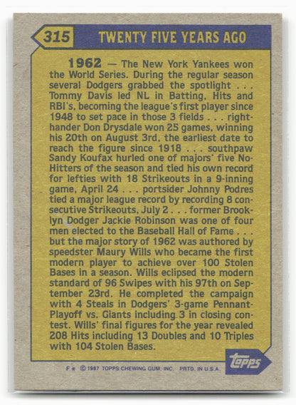 1987 Topps #315 Maury Wills