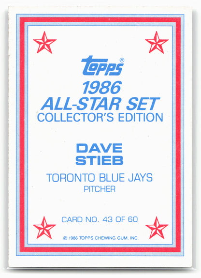 1986 Topps #43 Dave Stieb 1986 All-Star Set Collector's Edition Glossy