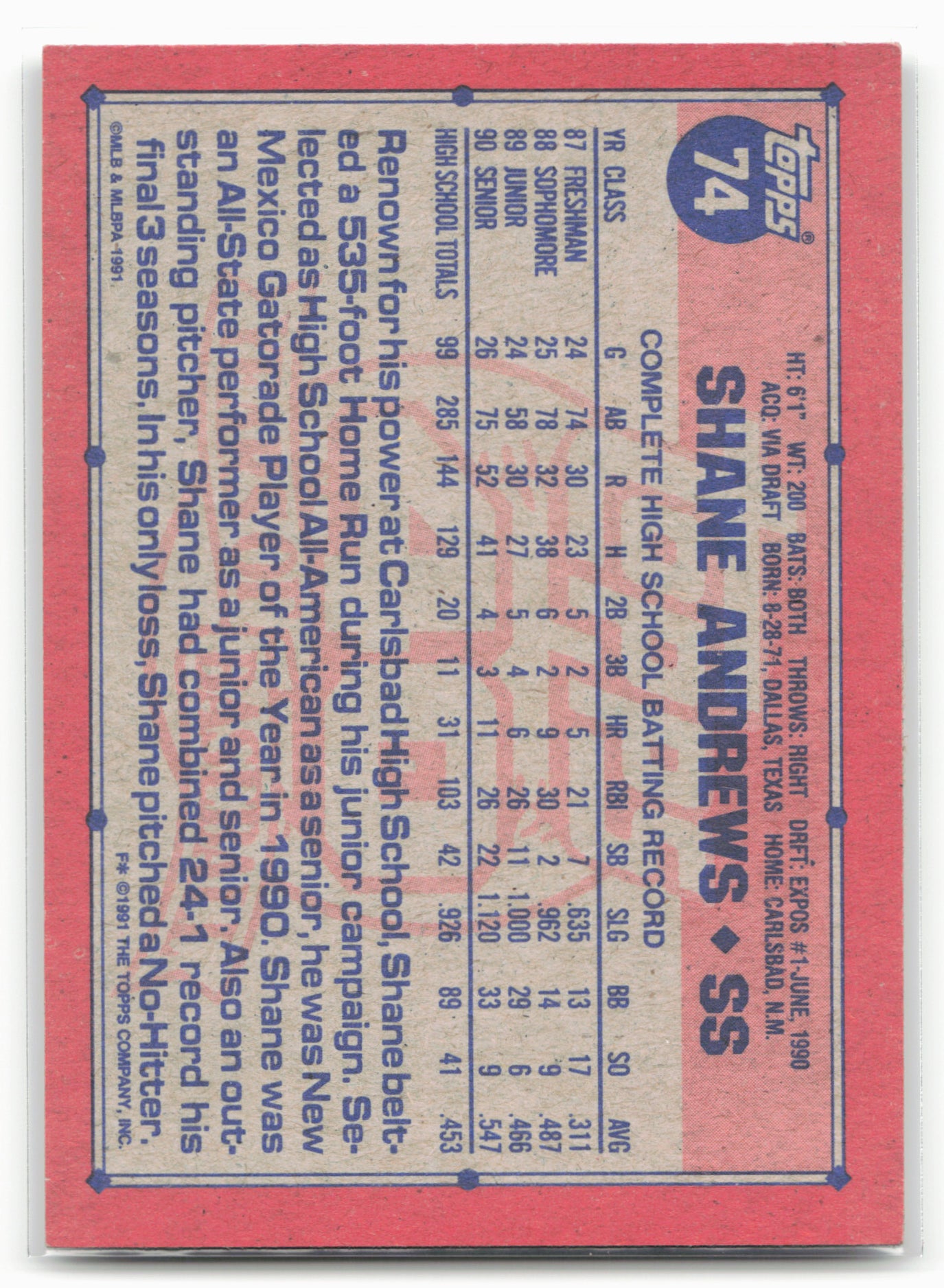 1991 Topps #74 Shane Andrews
