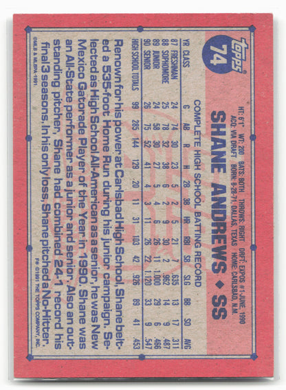 1991 Topps #74 Shane Andrews