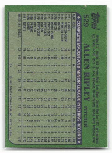 1982 Topps #529 Allen Ripley