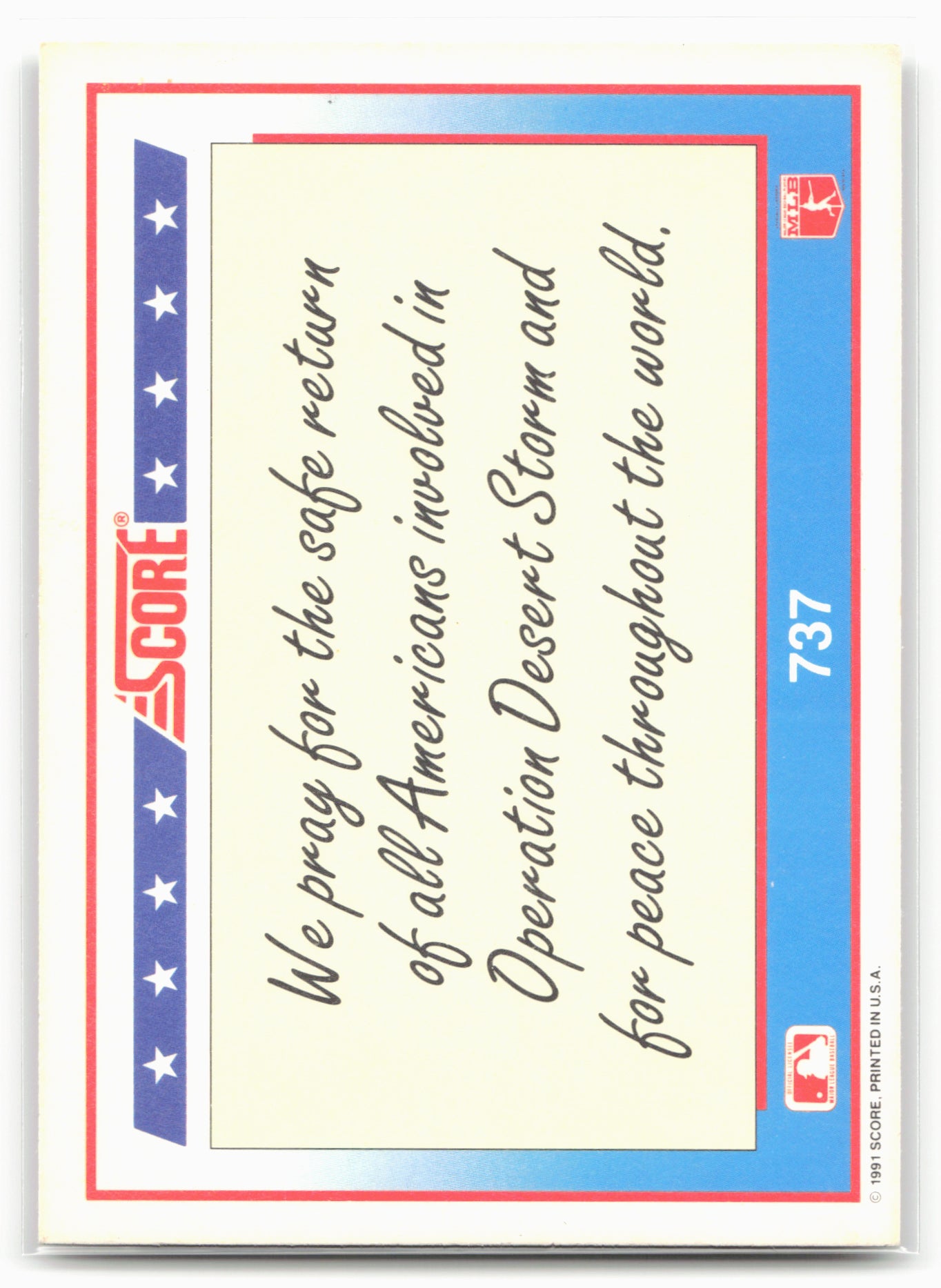 1991 Score #737a American Flag "© 1991 SCORE" on back
