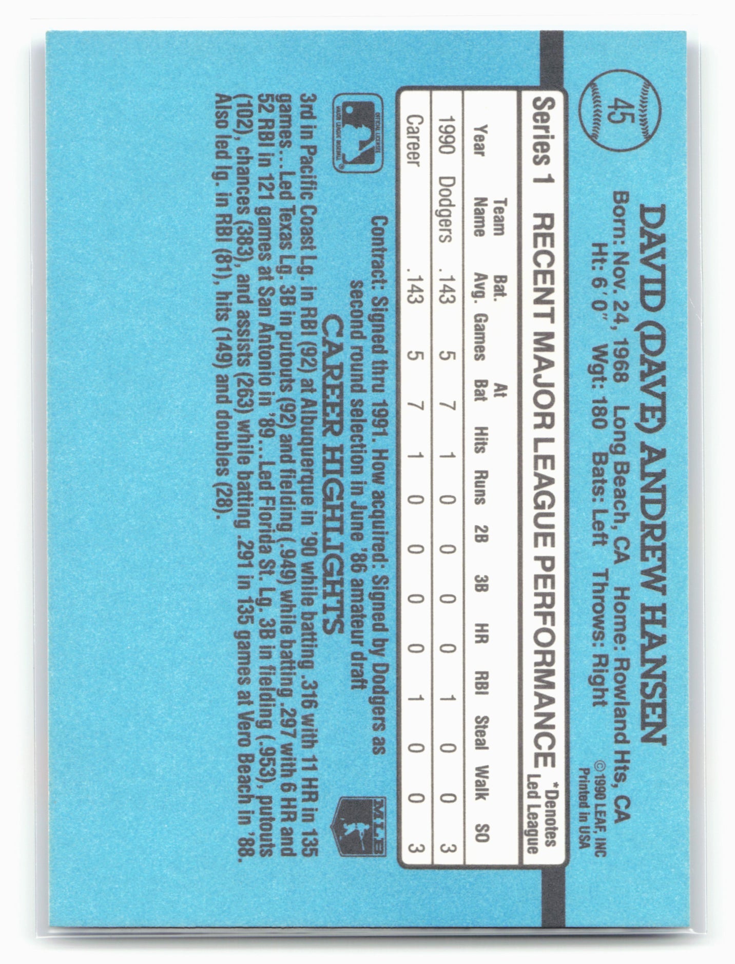 1991 Donruss #45 Dave Hansen