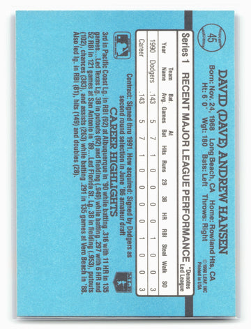 1991 Donruss #45 Dave Hansen