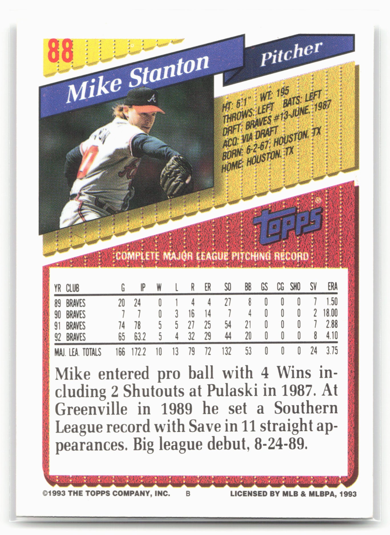 1993 Topps #88 Mike Stanton Gold
