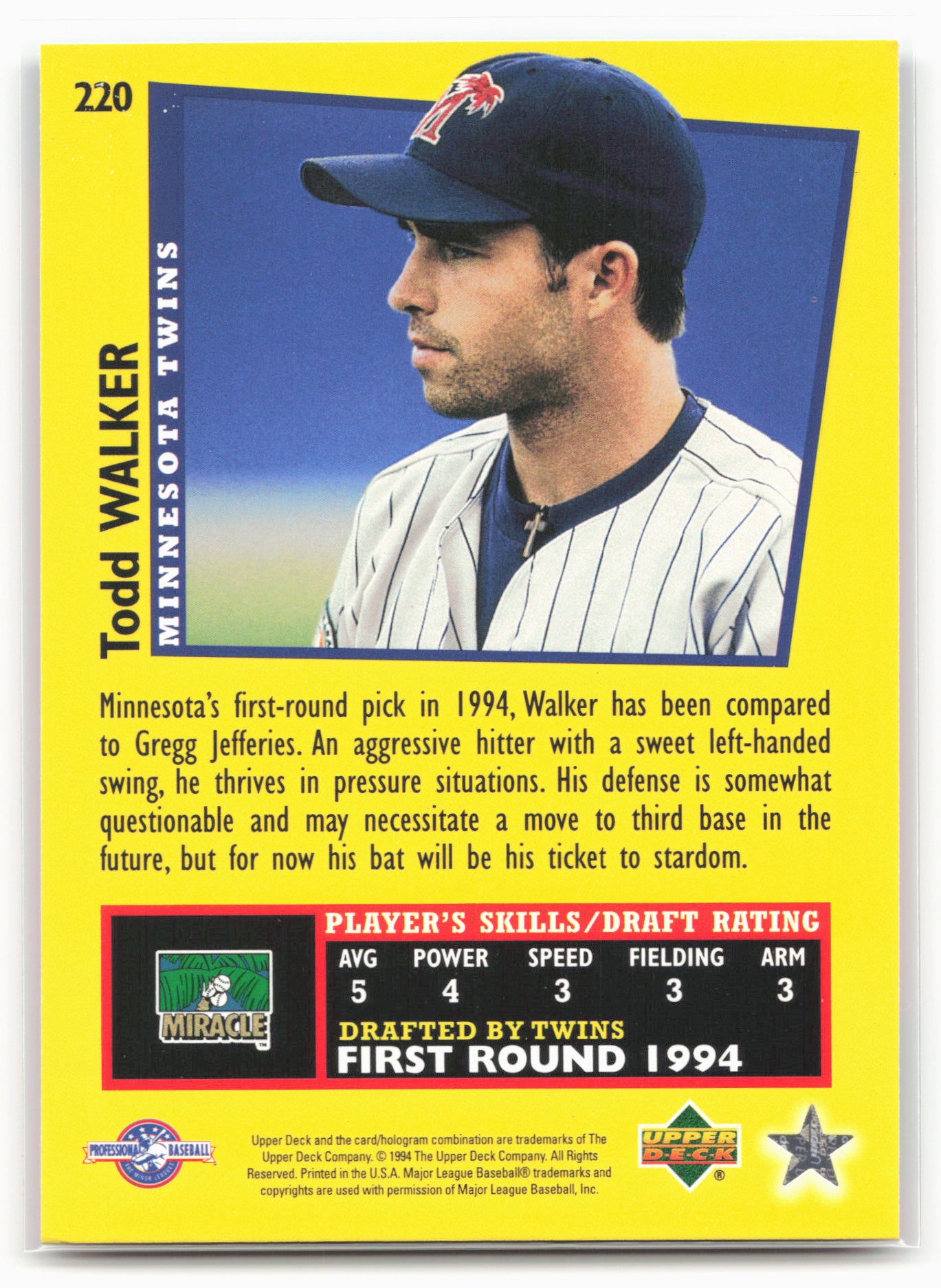 1995 Upper Deck Minor League #220 Todd Walker