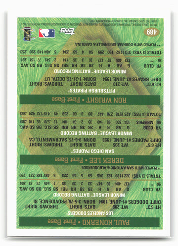 1997 Topps #489 Paul Konerko / Derrek Lee / Ron Wright PROS
