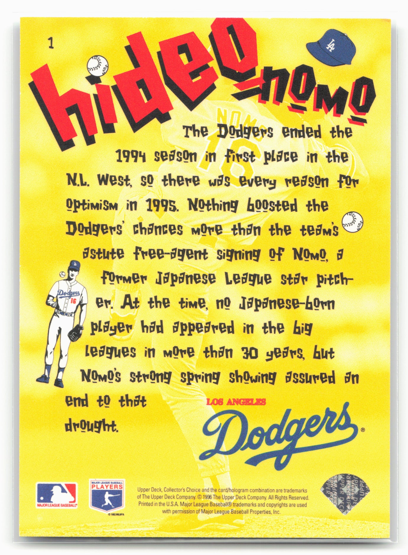 1996 Collector's Choice #1 Hideo Nomo Hideo Nomo Scrapbook