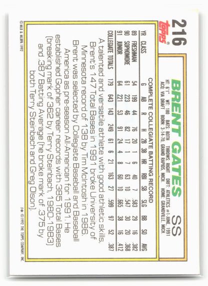 1992 Topps #216 Brent Gates