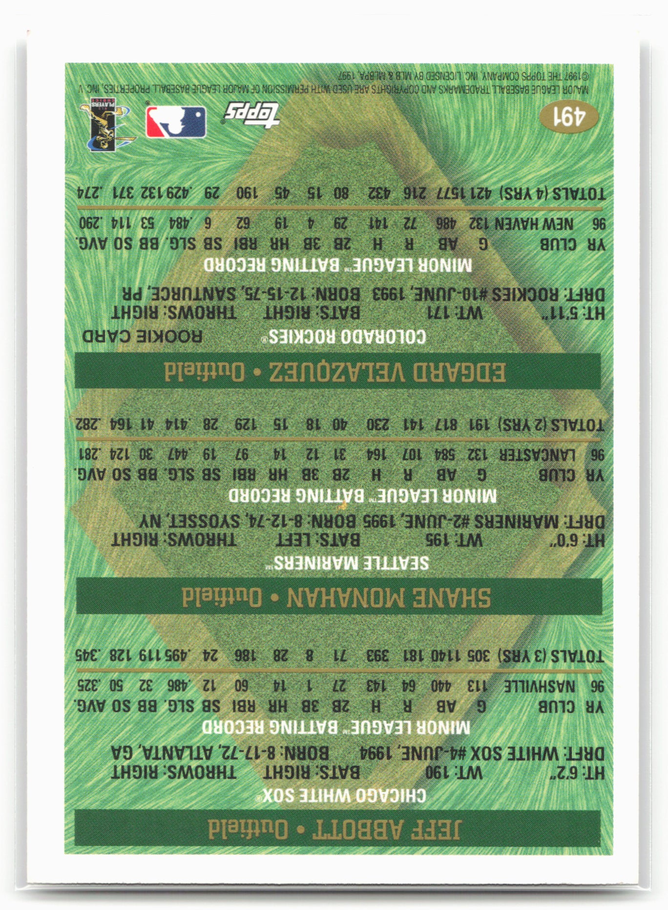 1997 Topps #491 Jeff Abbott / Shane Monahan / Edgard Velazquez PROS
