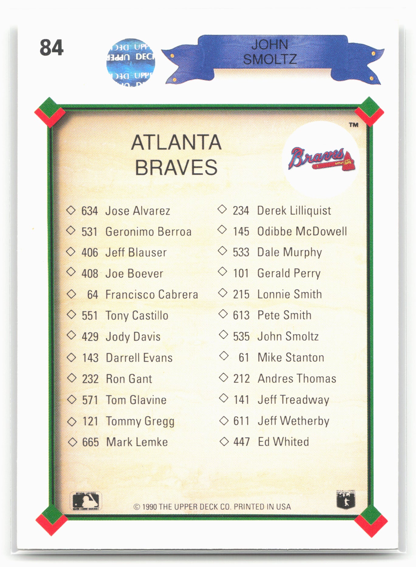 1990 Upper Deck #84 John Smoltz