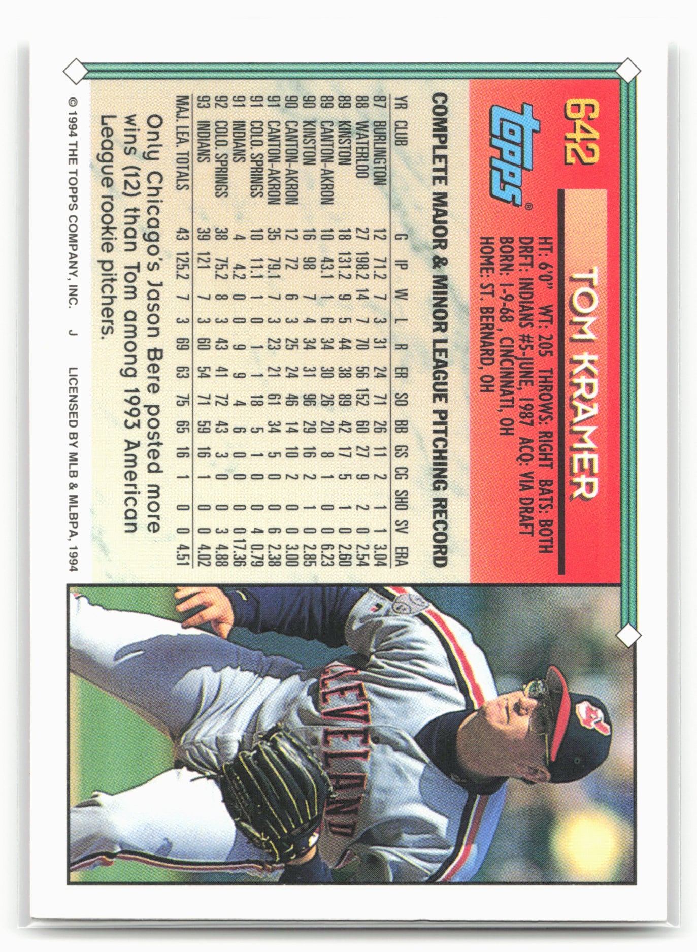 1994 Topps #642 Tom Kramer Gold