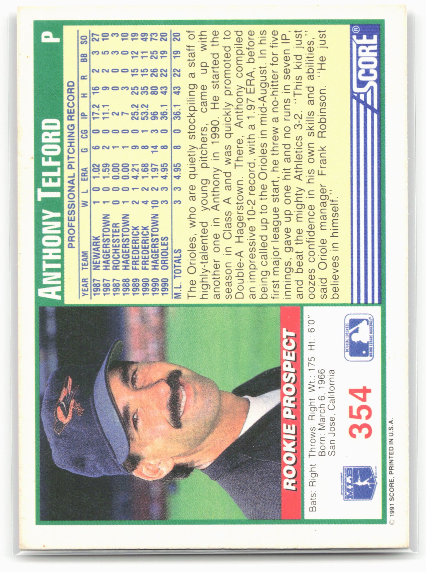 1991 Score #354 Anthony Telford