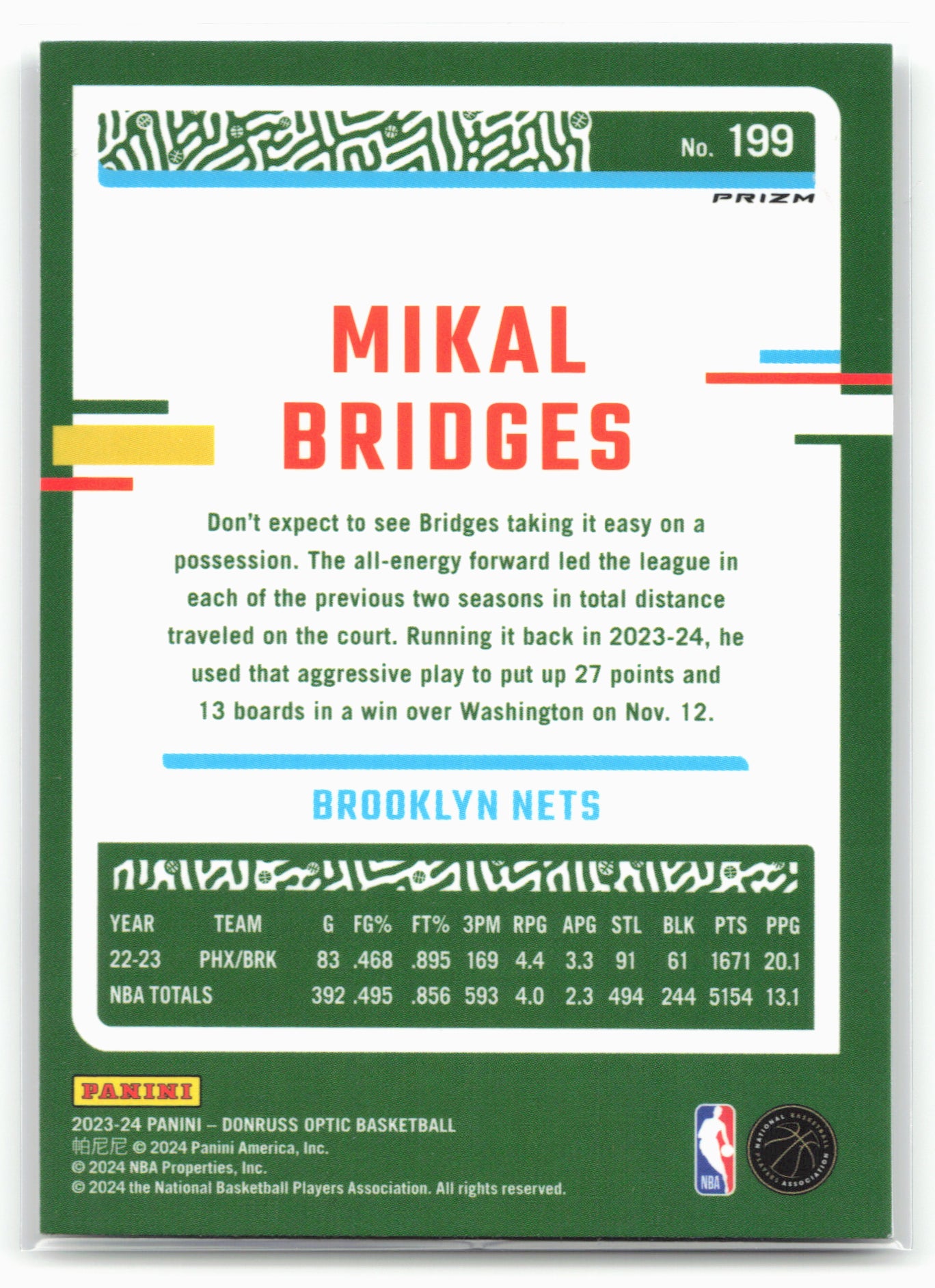 2023-24 Donruss Optic #199 Mikal Bridges Holo