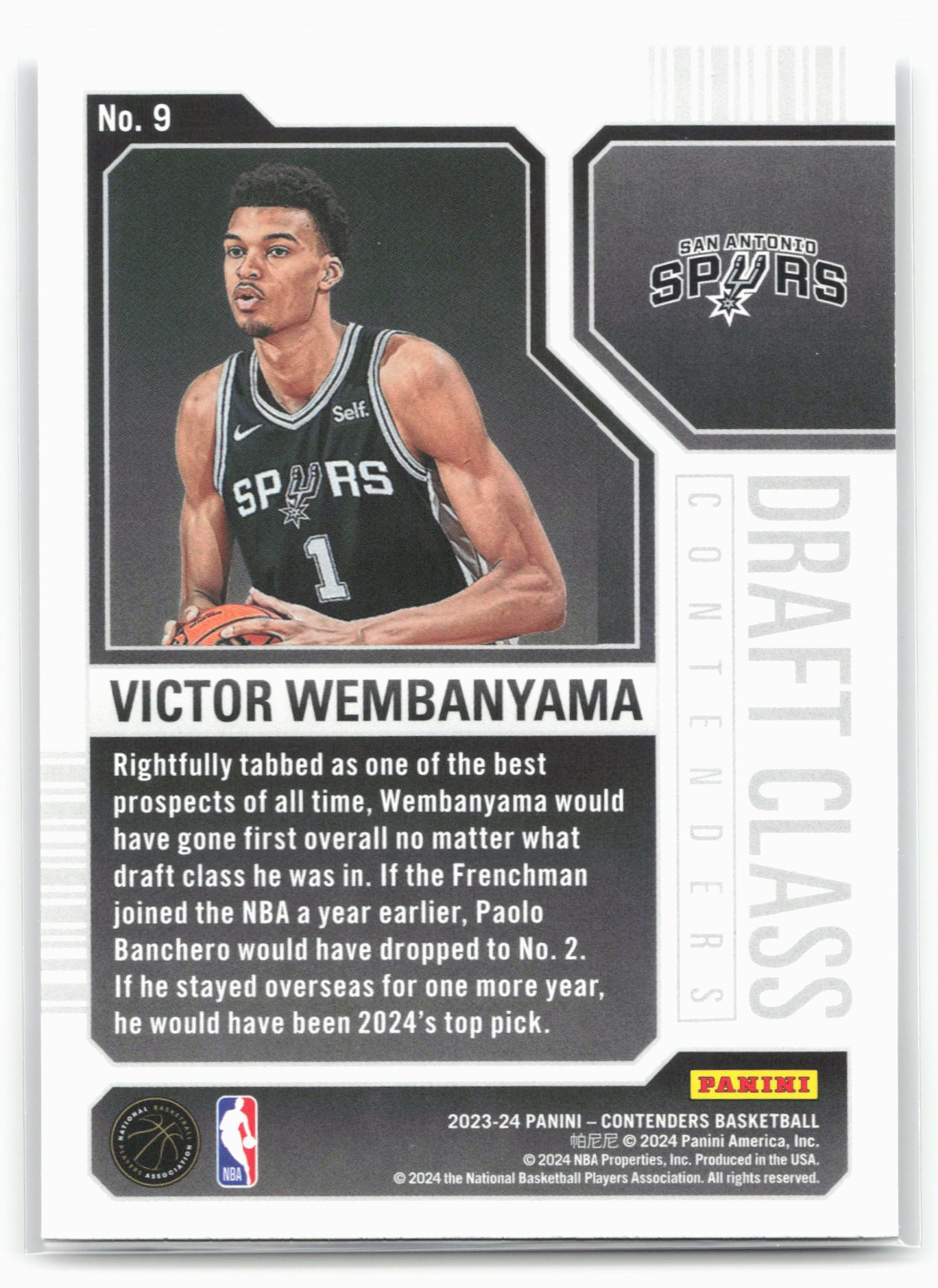 2023-24 Panini Contenders #9 Victor Wembanyama 2023 Draft Class Contenders