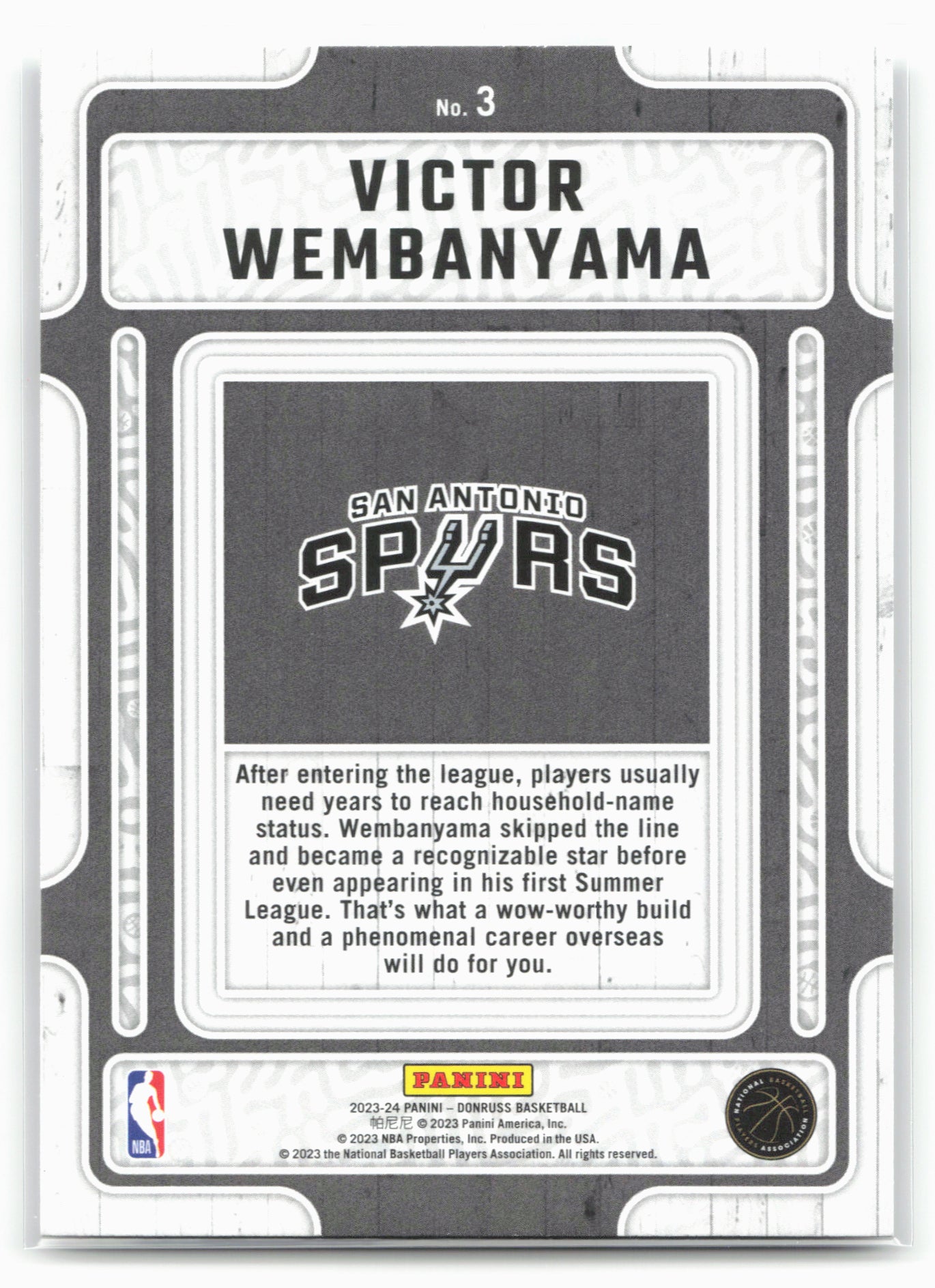 2023-24 Donruss #3 Victor Wembanyama Hardwood Masters Press Proof