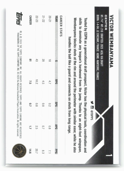 2023-24 Topps Chrome #1 Victor Wembanyama
