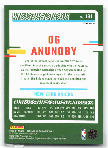 
2023-24 Donruss Optic #191 OG Anunoby Blue Velocity