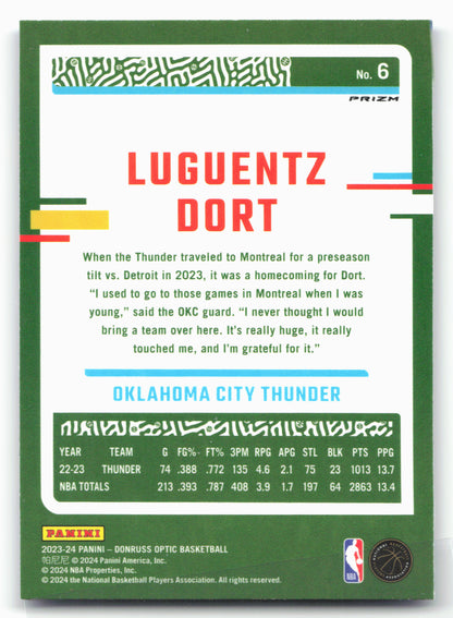 2023-24 Donruss Optic #6 Luguentz Dort Blue Velocity