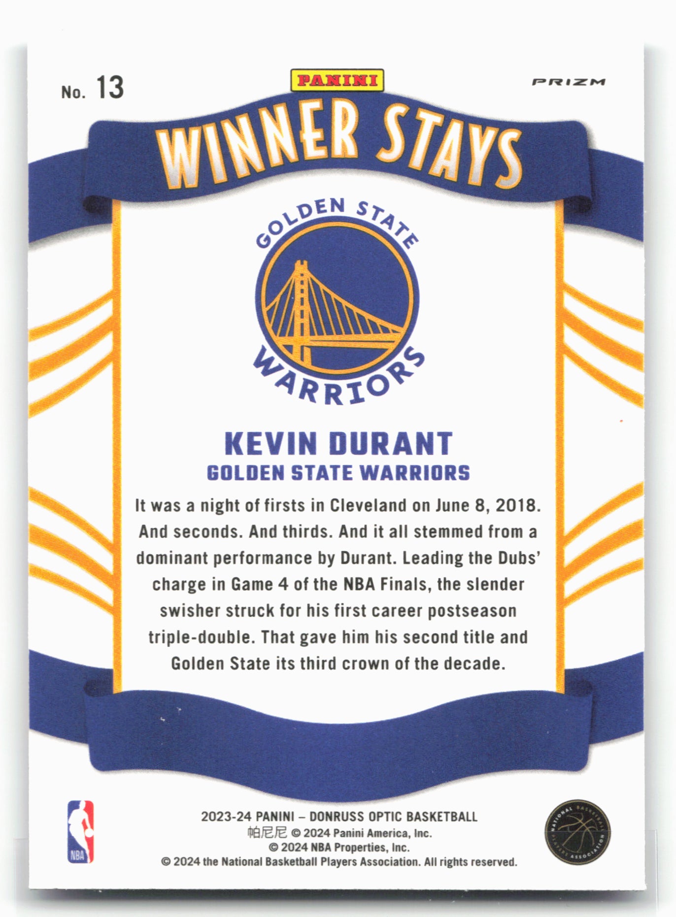 2023-24 Donruss Optic #13 Kevin Durant Winner Stays Purple
