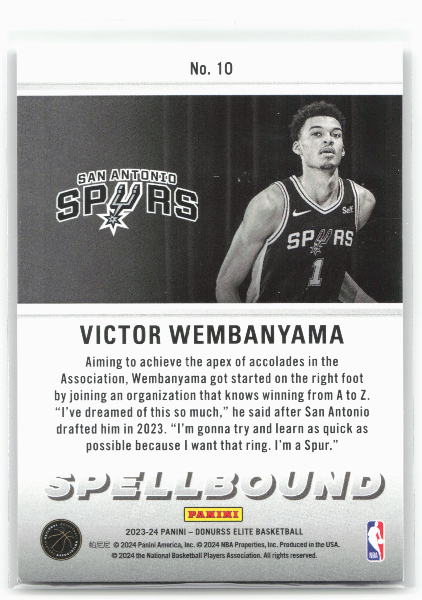 2023-24 Donruss Elite #1 Victor Wembanyama Spellbound