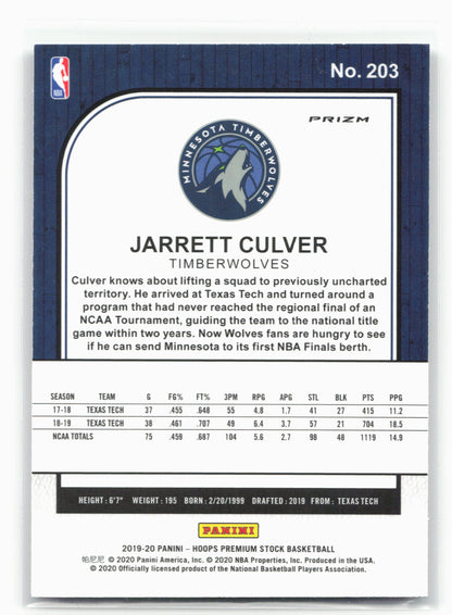 2019-20 Hoops Premium Stock #203 Jarrett Culver Prizms Silver
