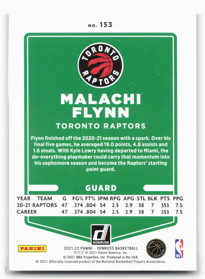 2021-22 Donruss #153 Malachi Flynn Holo Green and Yellow Laser