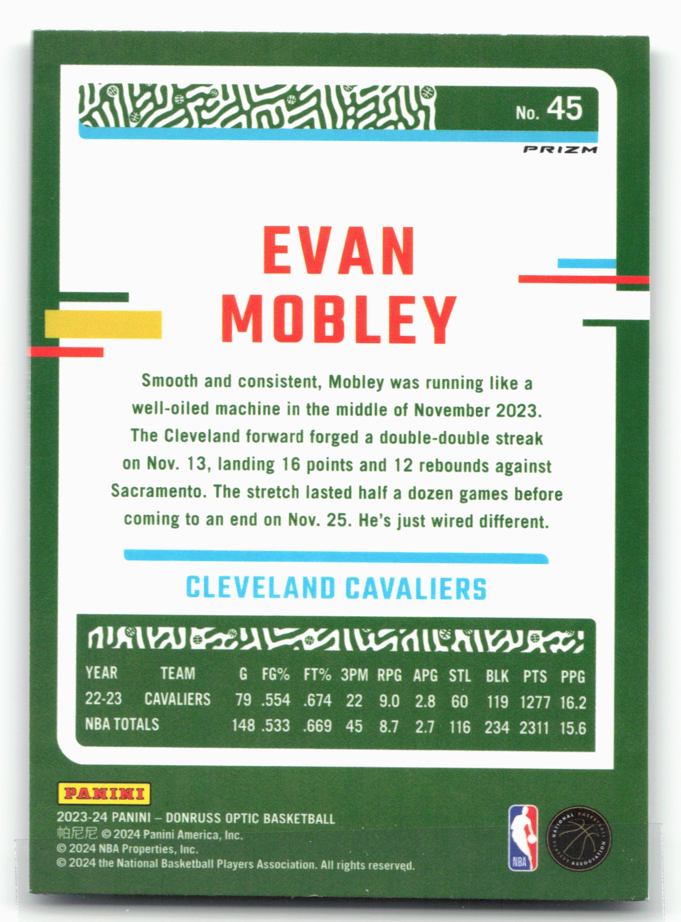 2023-24 Donruss Optic #45 Evan Mobley Hyper Green