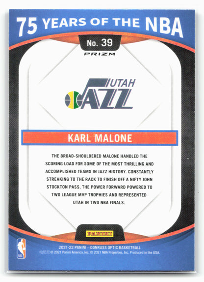 2021-22 Panini Prizm #39 Karl Malone 75 Years of the NBA (Donruss Optic)
