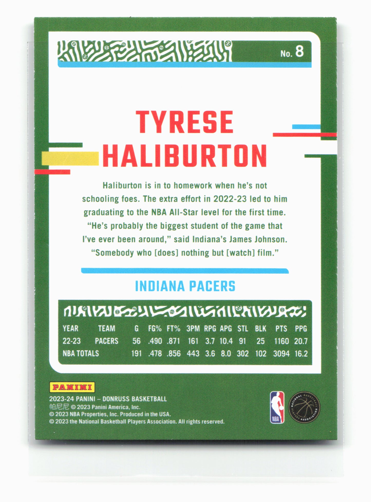 2023-24 Donruss #8 Tyrese Haliburton Green Laser Holo