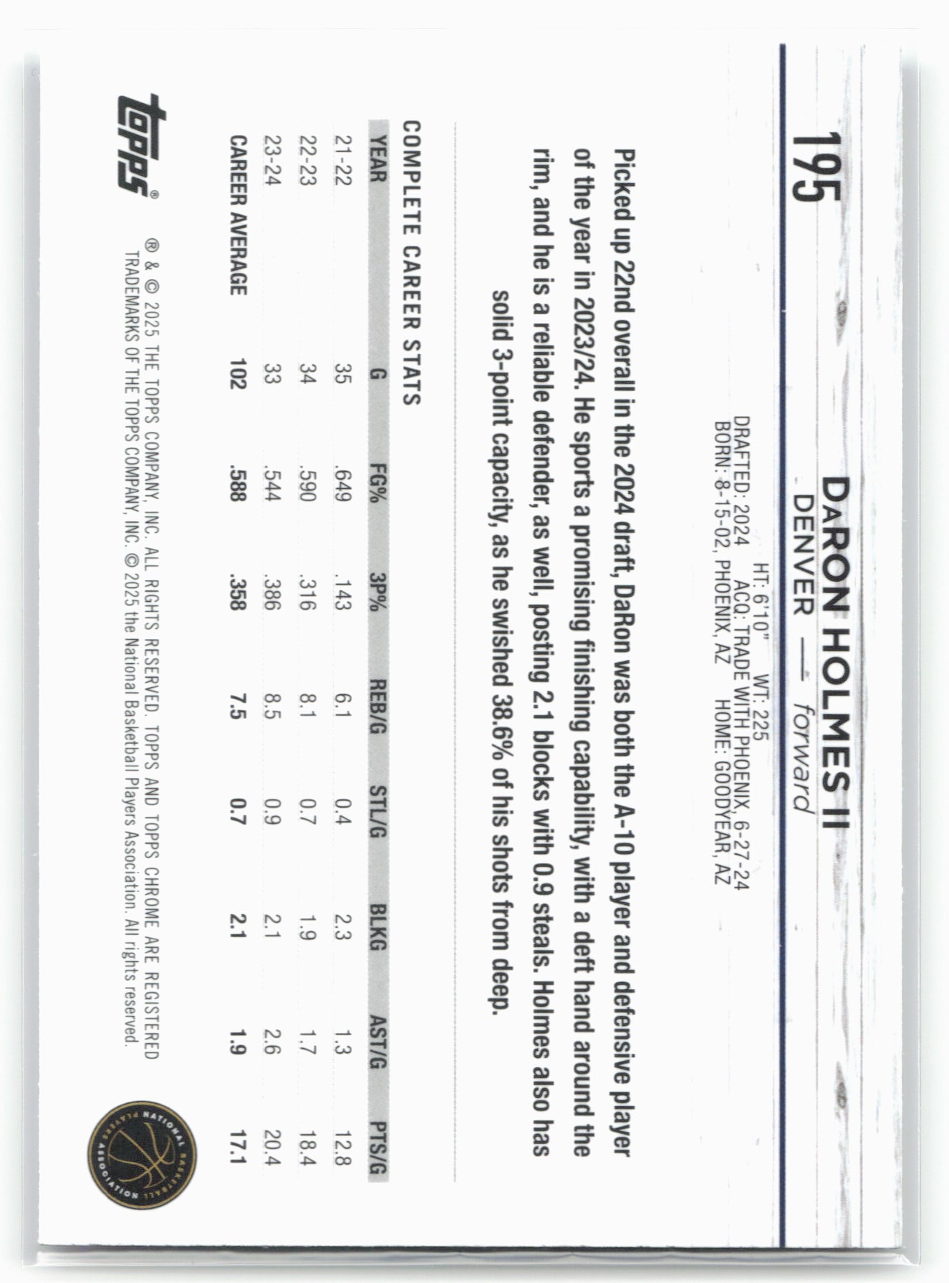 2024-25 Topps Chrome #195 DaRon Holmes II