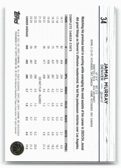 2024-25 Topps Chrome #34 Jamal Murray Purple Sonar Refractor #/299