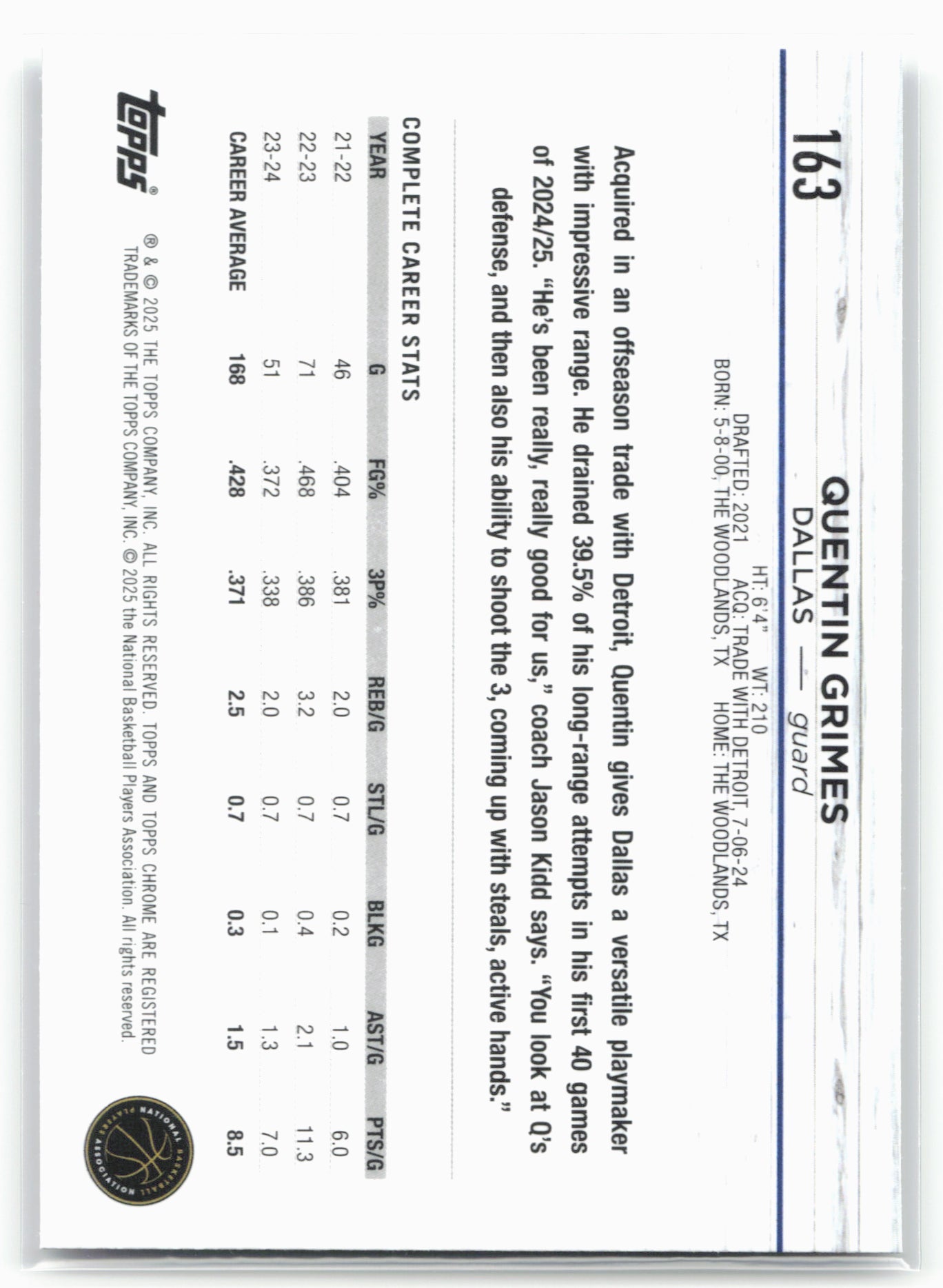 2024-25 Topps Chrome #163 Quentin Grimes