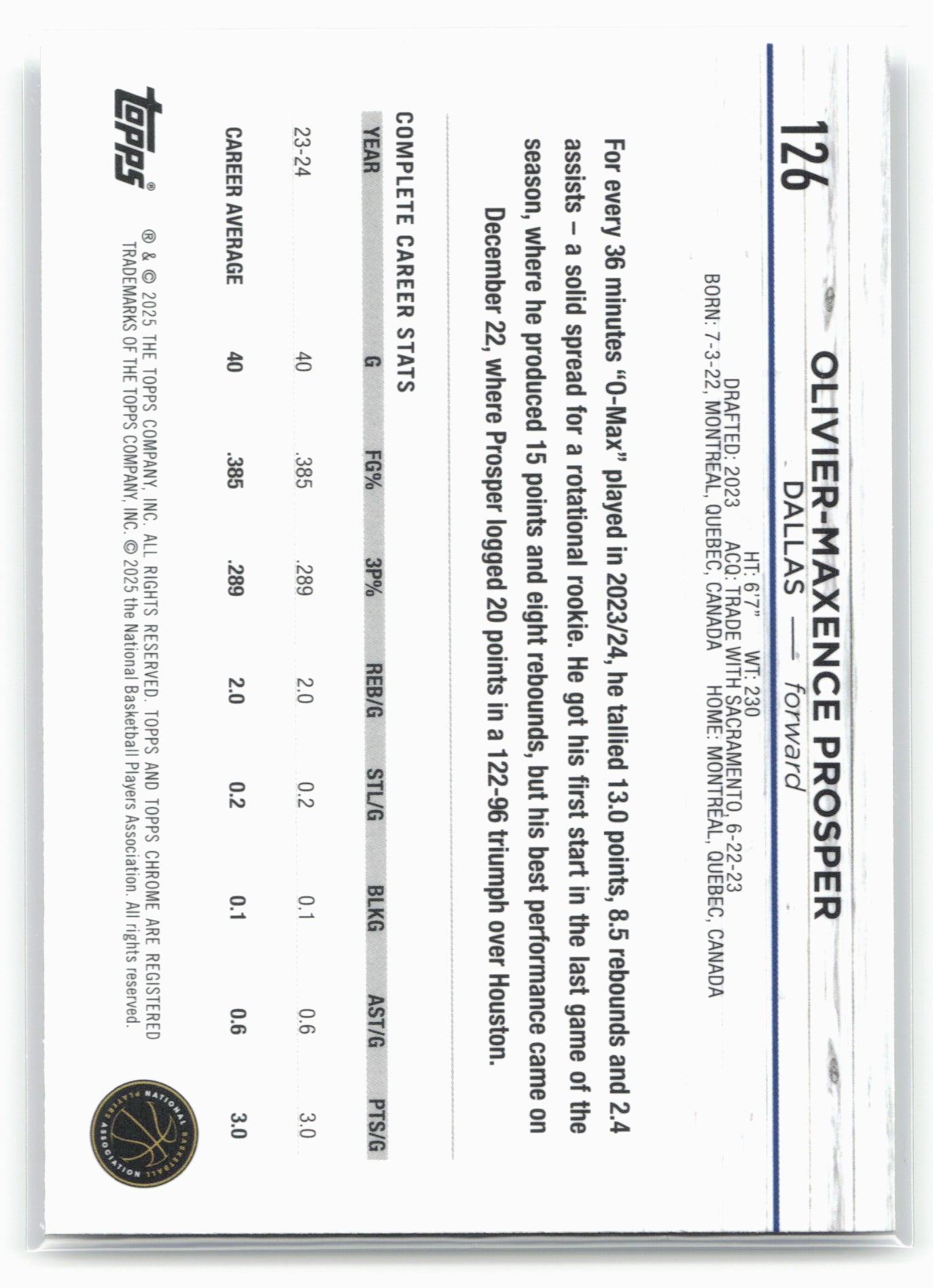 2024-25 Topps Chrome #126 Olivier-Maxence Prosper