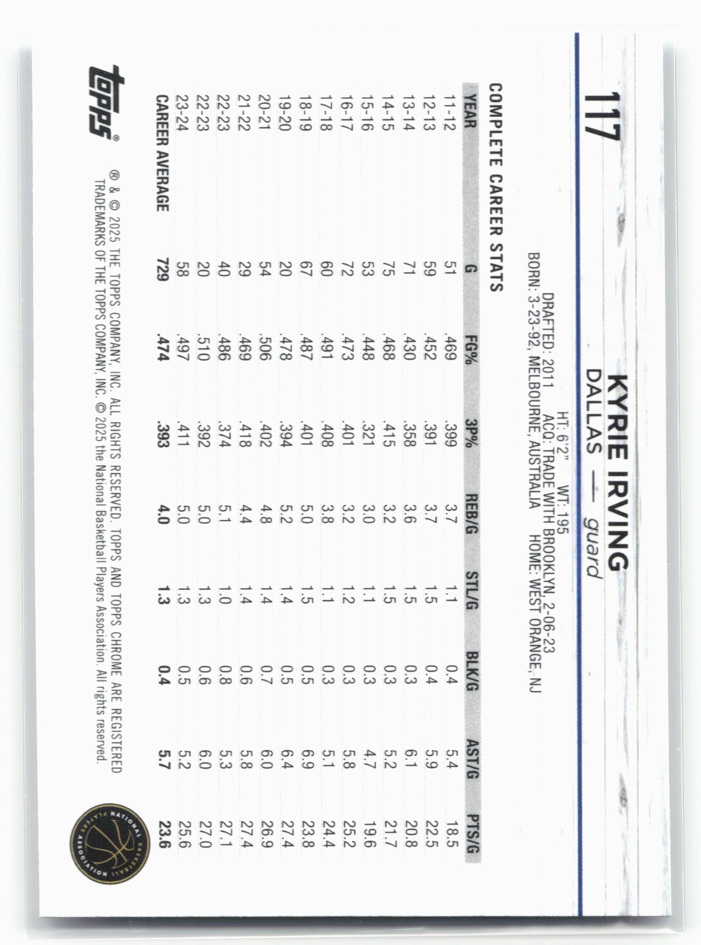 2024-25 Topps Chrome #117 Kyrie Irving