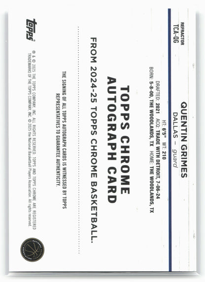 2024-25 Topps Chrome #TCA-QG Quentin Grimes Topps Chrome Autographs Refractor