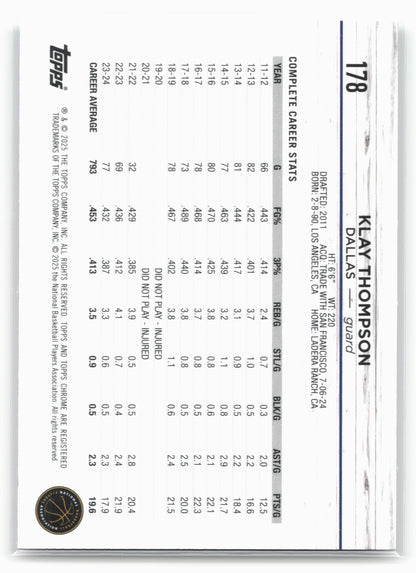 2024-25 Topps Chrome #178 Klay Thompson Pink Refractor