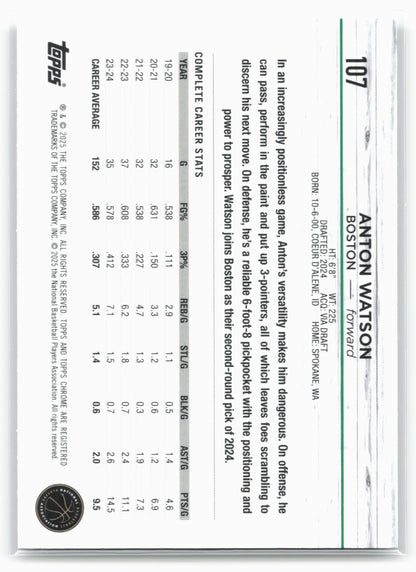 2024-25 Topps Chrome #107 Anton Watson Purple Refractor