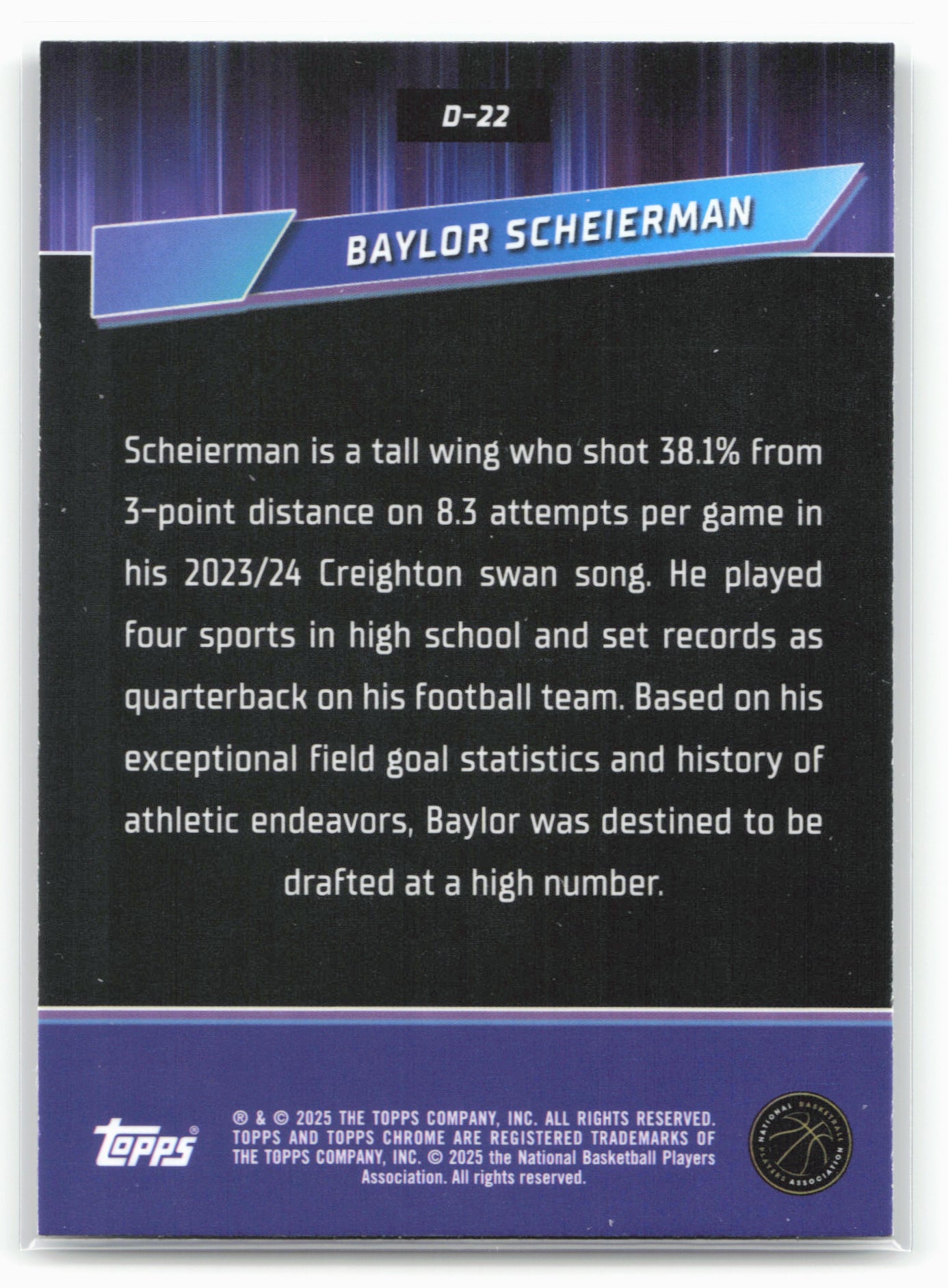 2024-25 Topps Chrome #D-22 Baylor Scheierman Destiny