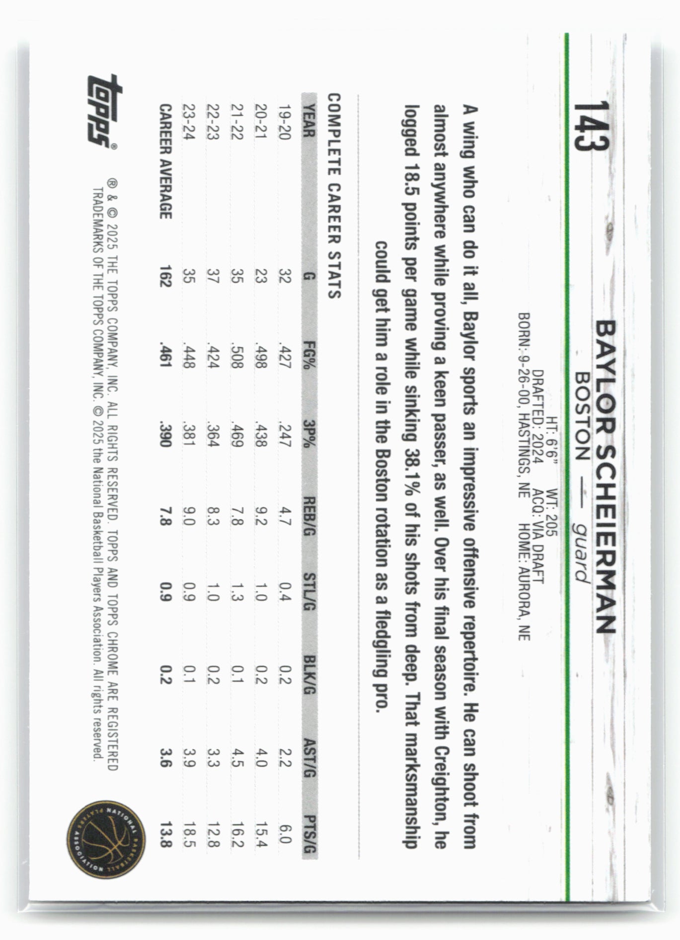 2024-25 Topps Chrome #143 Baylor Scheierman