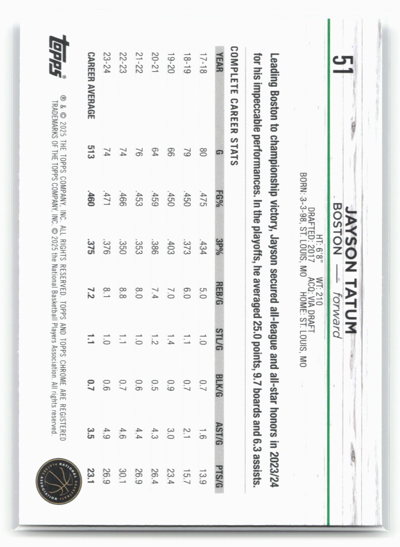 2024-25 Topps Chrome #51 Jayson Tatum