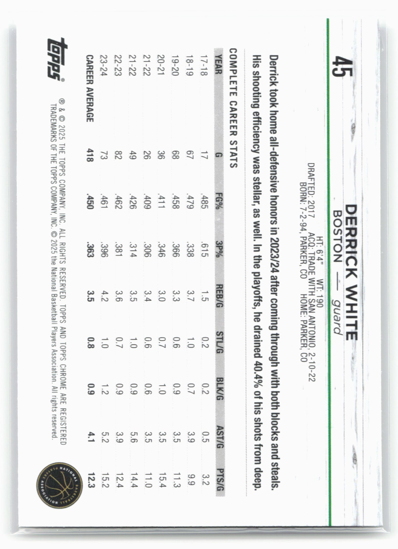 2024-25 Topps Chrome #45 Derrick White