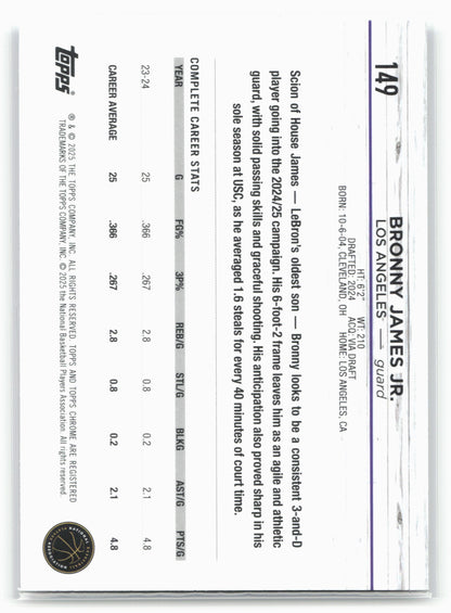 2024-25 Topps Chrome #149 Bronny James Jr.